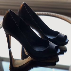Cole Haan Nike Air Leather Peep Toe Pumps- Black